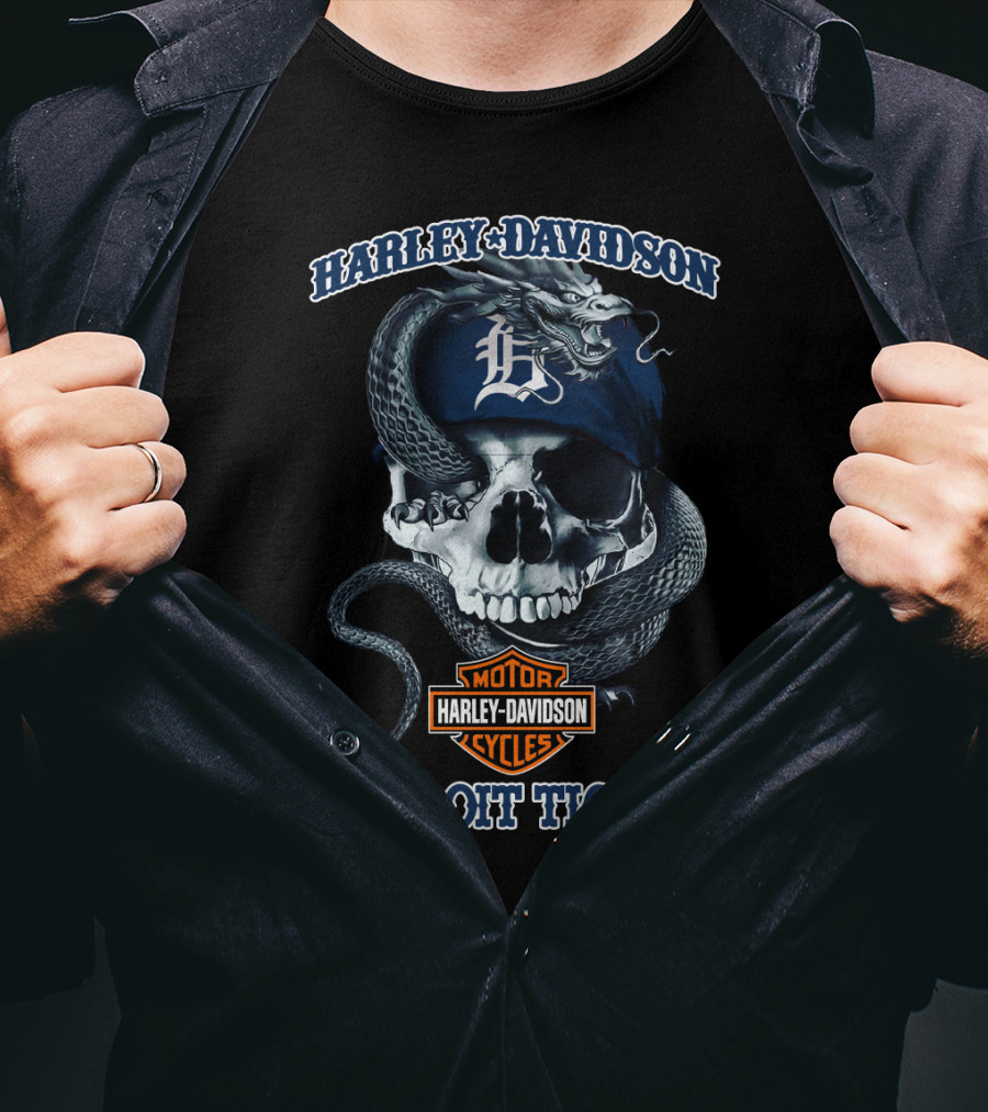 Harley Davidson Detroit Tigers Skull Snake Motocycles T-Shirt