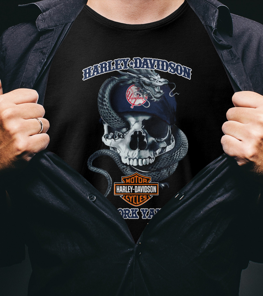 Harley Davidson New York Yankees Skull Snake T-Shirt