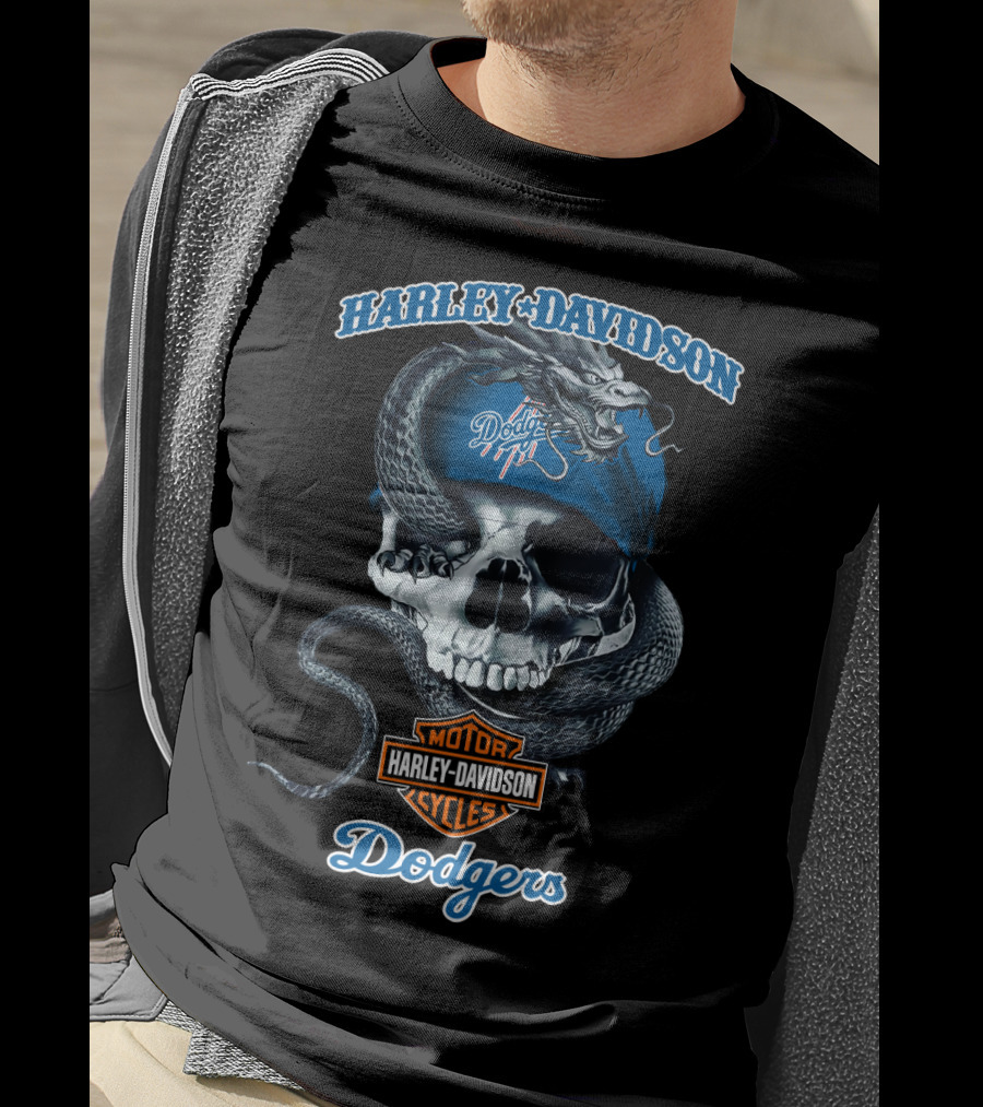 Harley Davidson Dodgers Motor Cycles Skull And Snake T-Shirt
