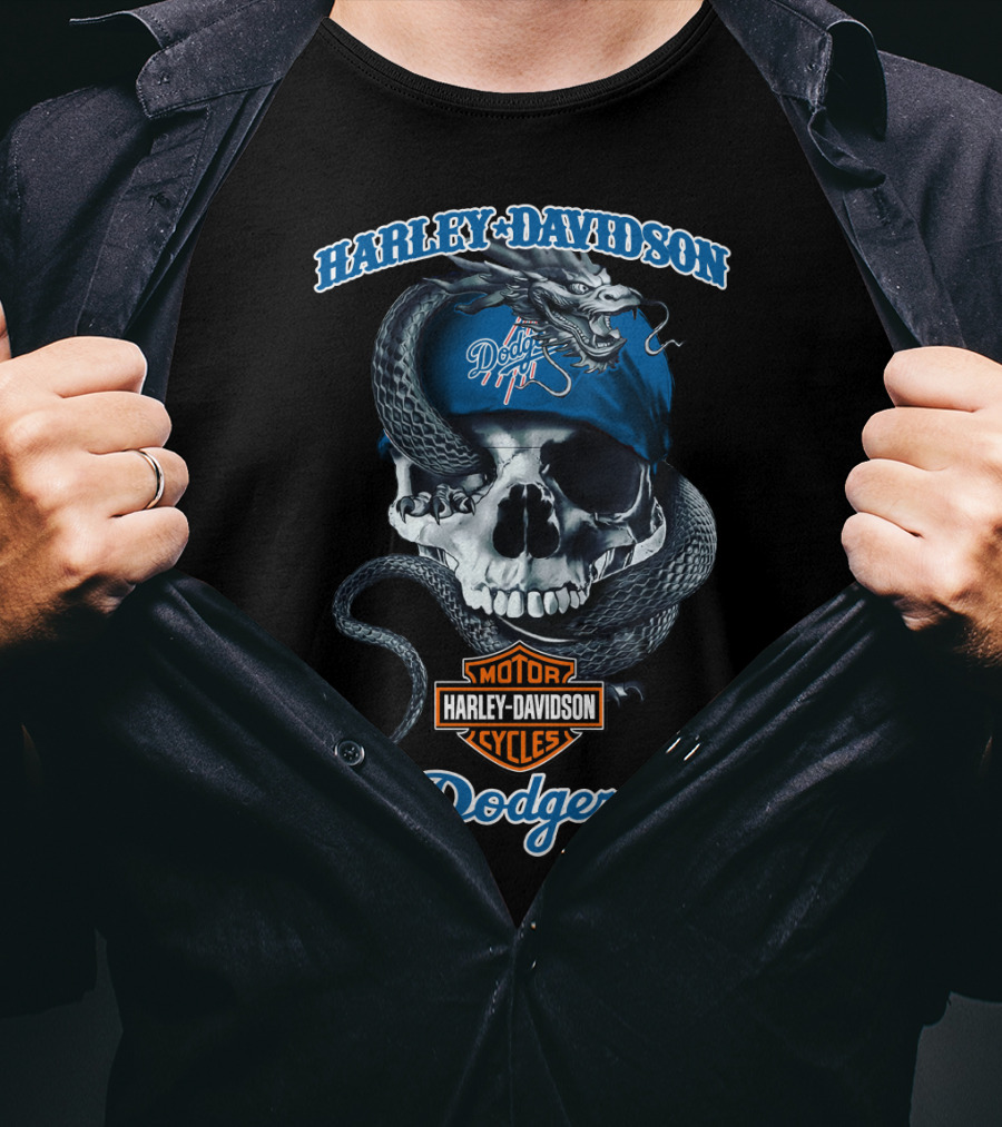Harley Davidson Dodgers Motor Cycles Skull And Snake T-Shirt