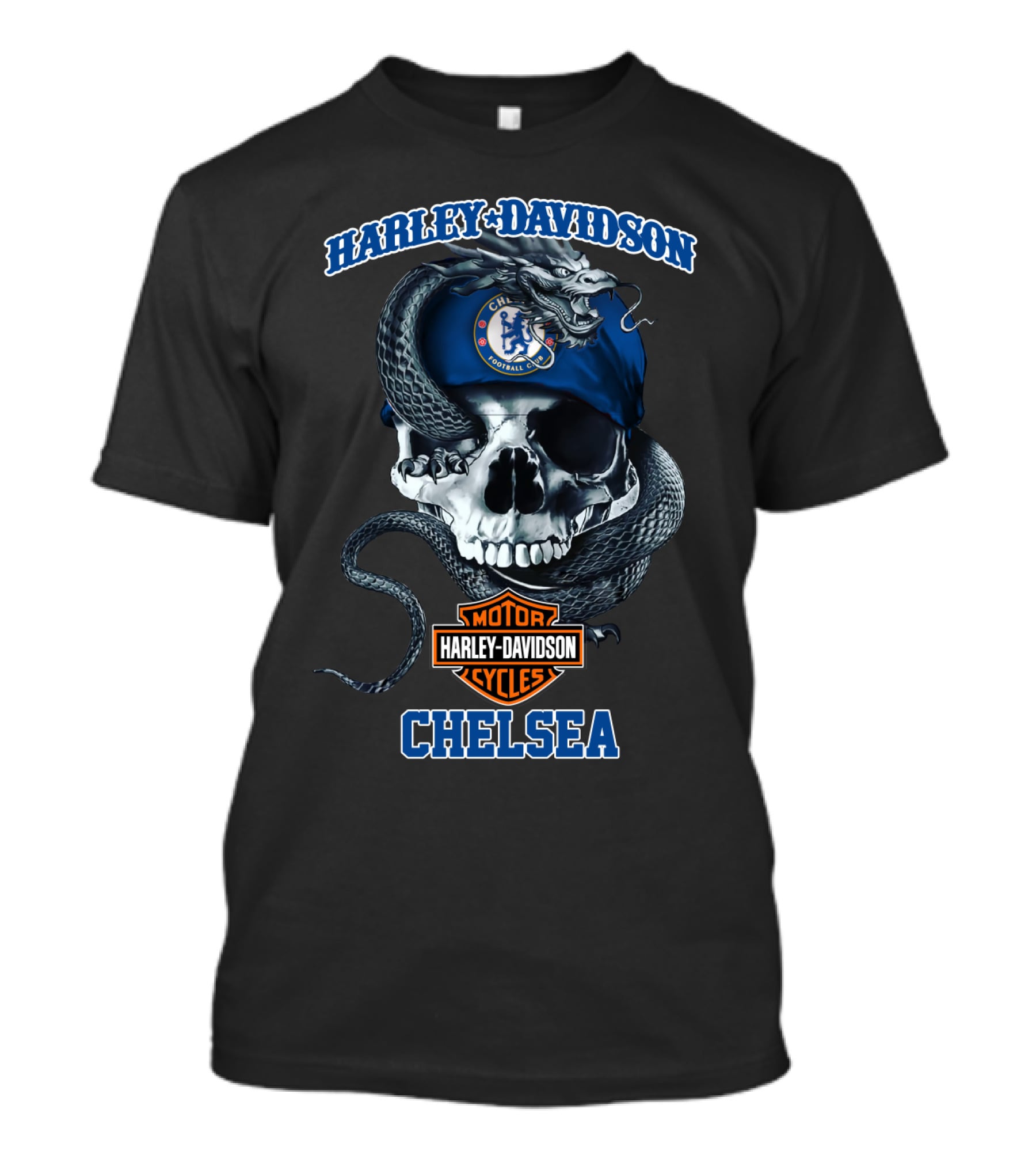 Harley Davidson Motor Cycles Chelsea Football Club Skull Snake T-Shirt