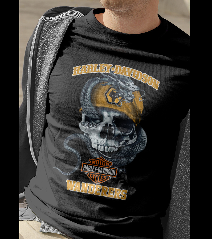 Harley Davidson Wolverhampton Wanderers Motor Cycles Skull And Snake T-Shirt