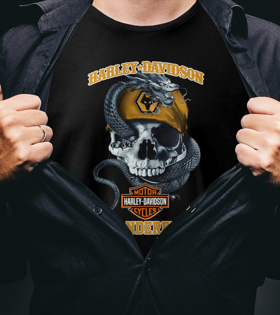Harley Davidson Wolverhampton Wanderers Motor Cycles Skull And Snake T-Shirt