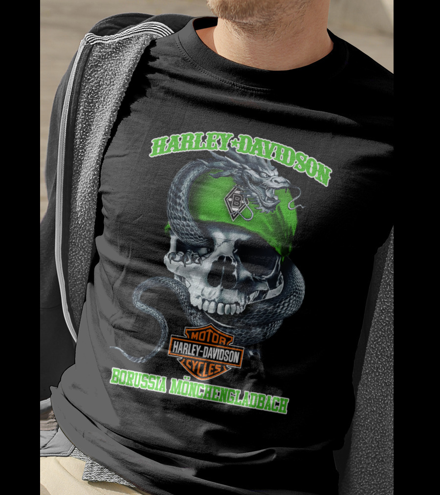 Harley Davidson Borussia Mönchengladbach Motor Cycles Skull Snake T-Shirt