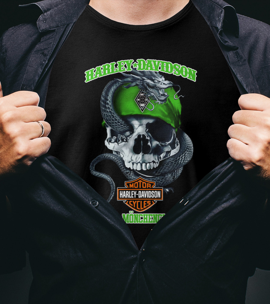 Harley Davidson Borussia Mönchengladbach Motor Cycles Skull Snake T-Shirt