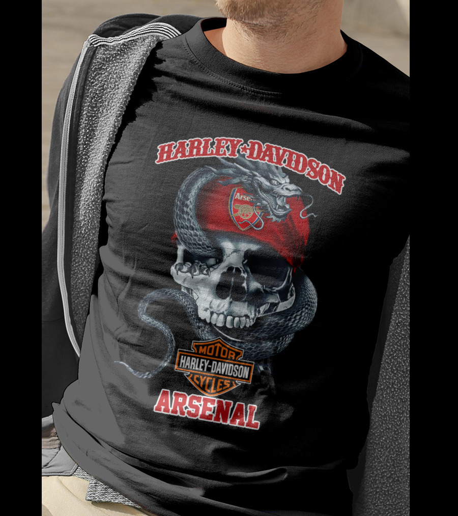 Harley Davidson Motor Cycles Arsenal Skull Snake T-Shirt