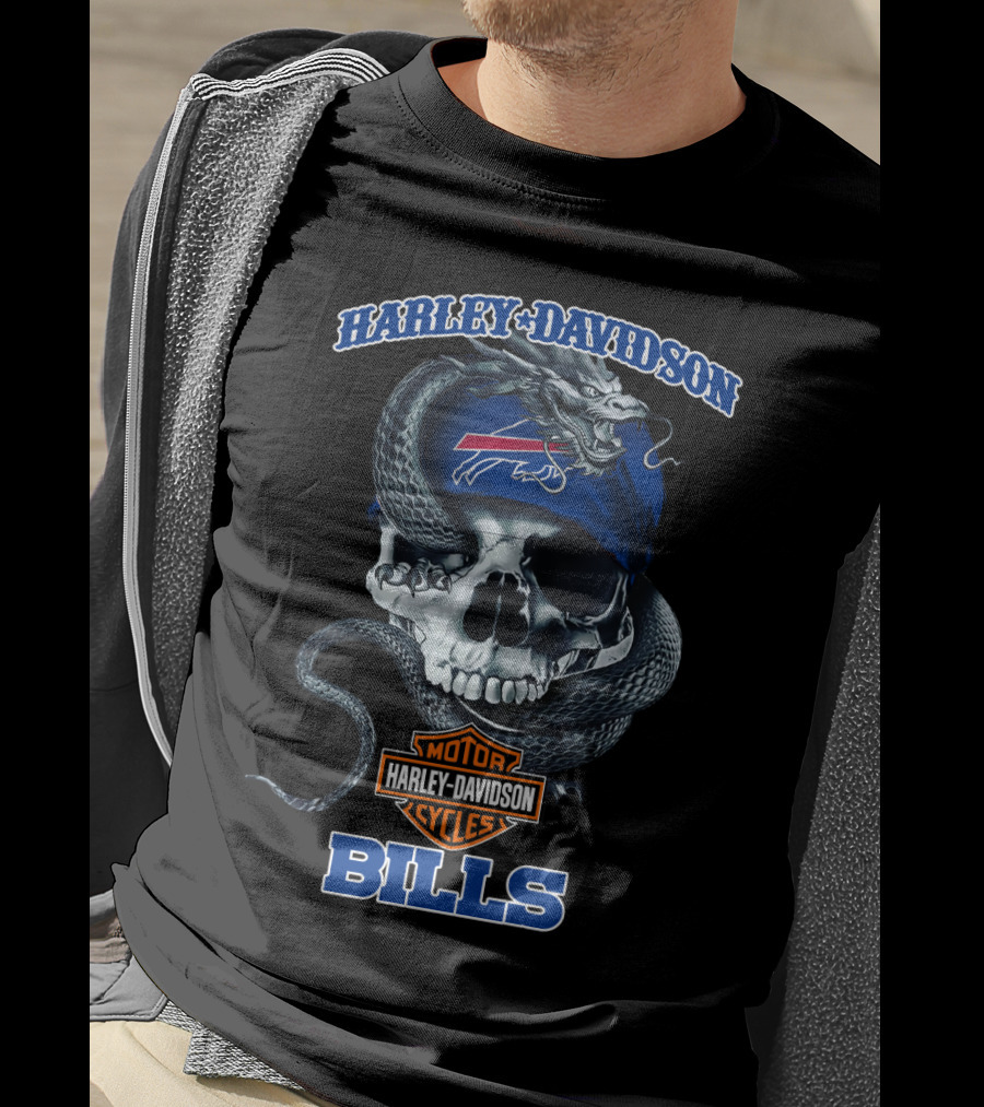 Harley Davidson Buffalo Bills Skull With Snake T-Shirt