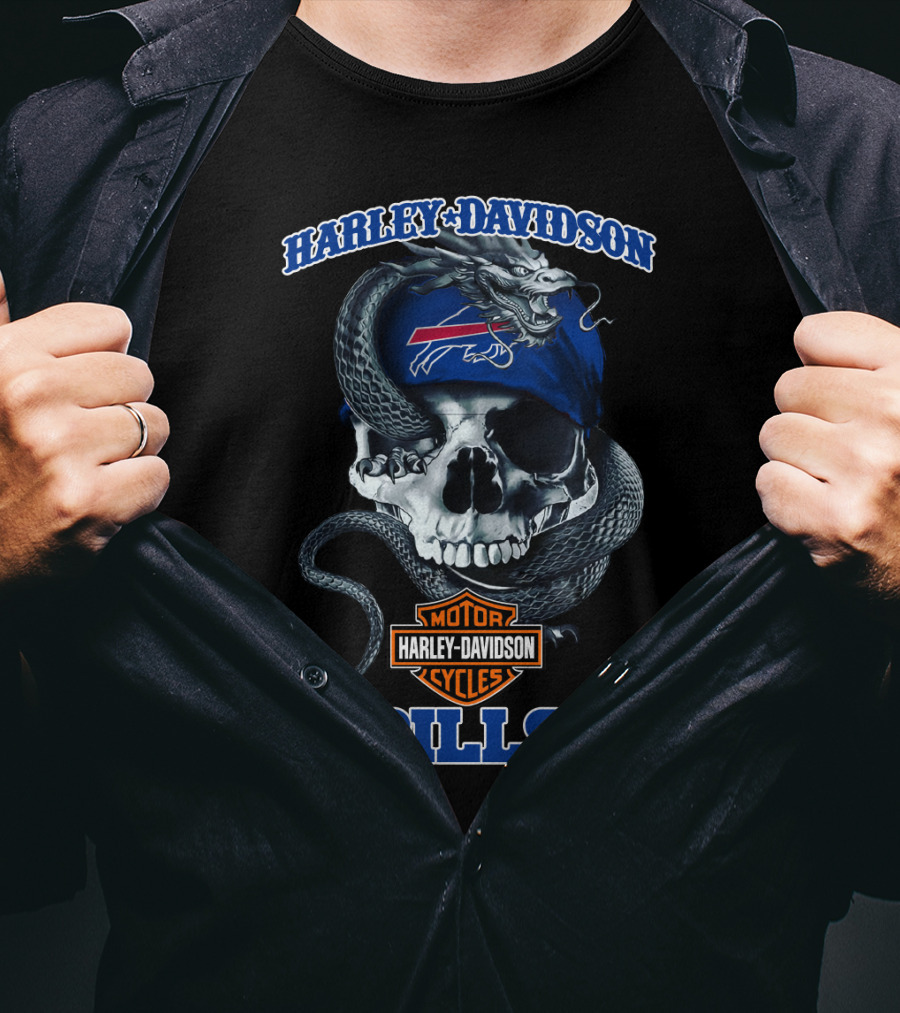 Harley Davidson Buffalo Bills Skull With Snake T-Shirt