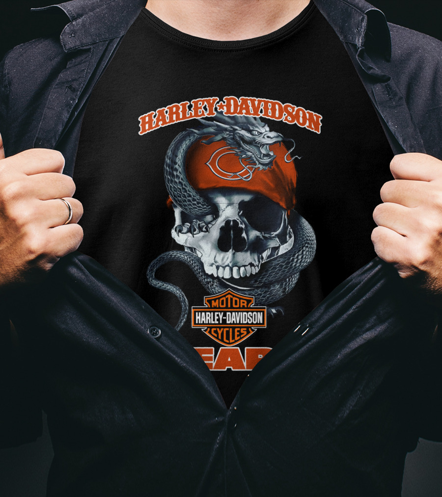 Harley Davidson Chicago Bears Skull Snake T-Shirt