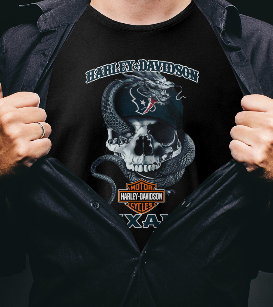 Harley Davidson Texans Snake Skull Houston Motor Cycles T-Shirt