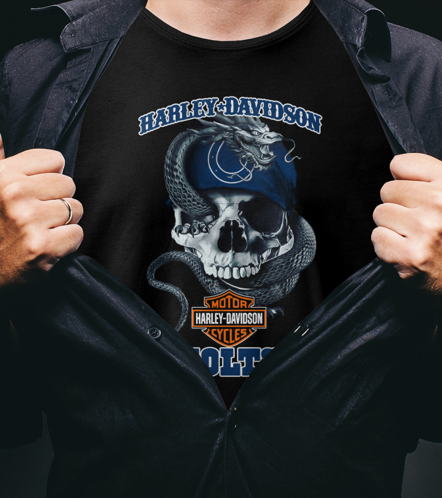 Harley Davidson Motor Cycles Skull Snake Colts Indianapolis T-Shirt
