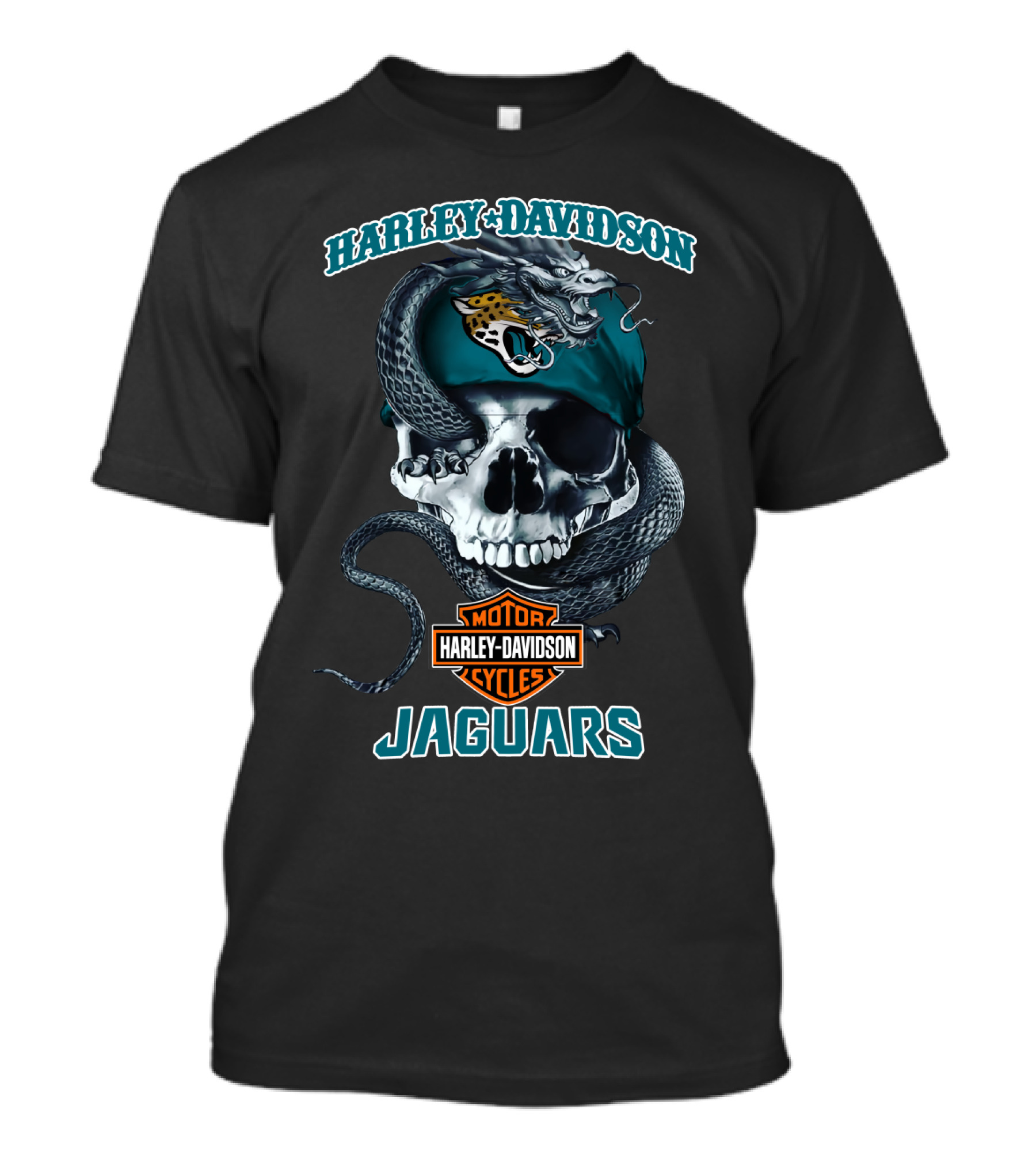 Harley Davidson Jaguars Motor Cycles Skull And Snake T-Shirt