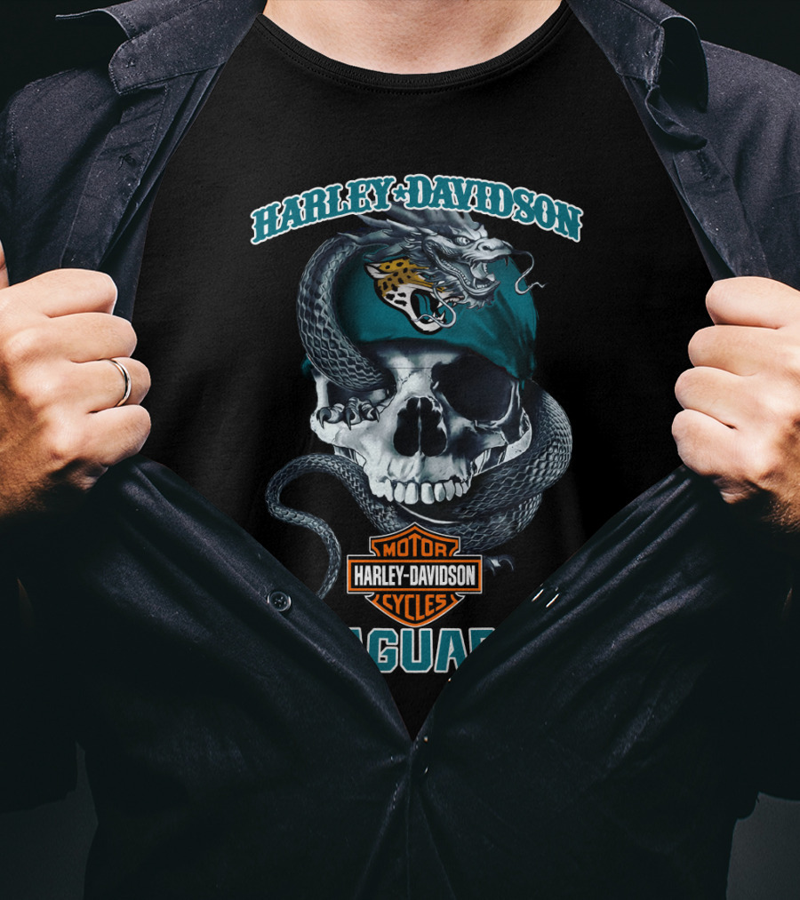 Harley Davidson Jaguars Motor Cycles Skull And Snake T-Shirt
