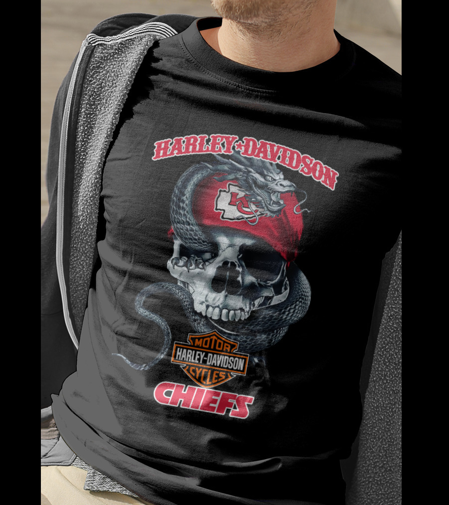 Harley Davidson Kansas City Chiefs Motorcycles Skull Snake T-Shirt