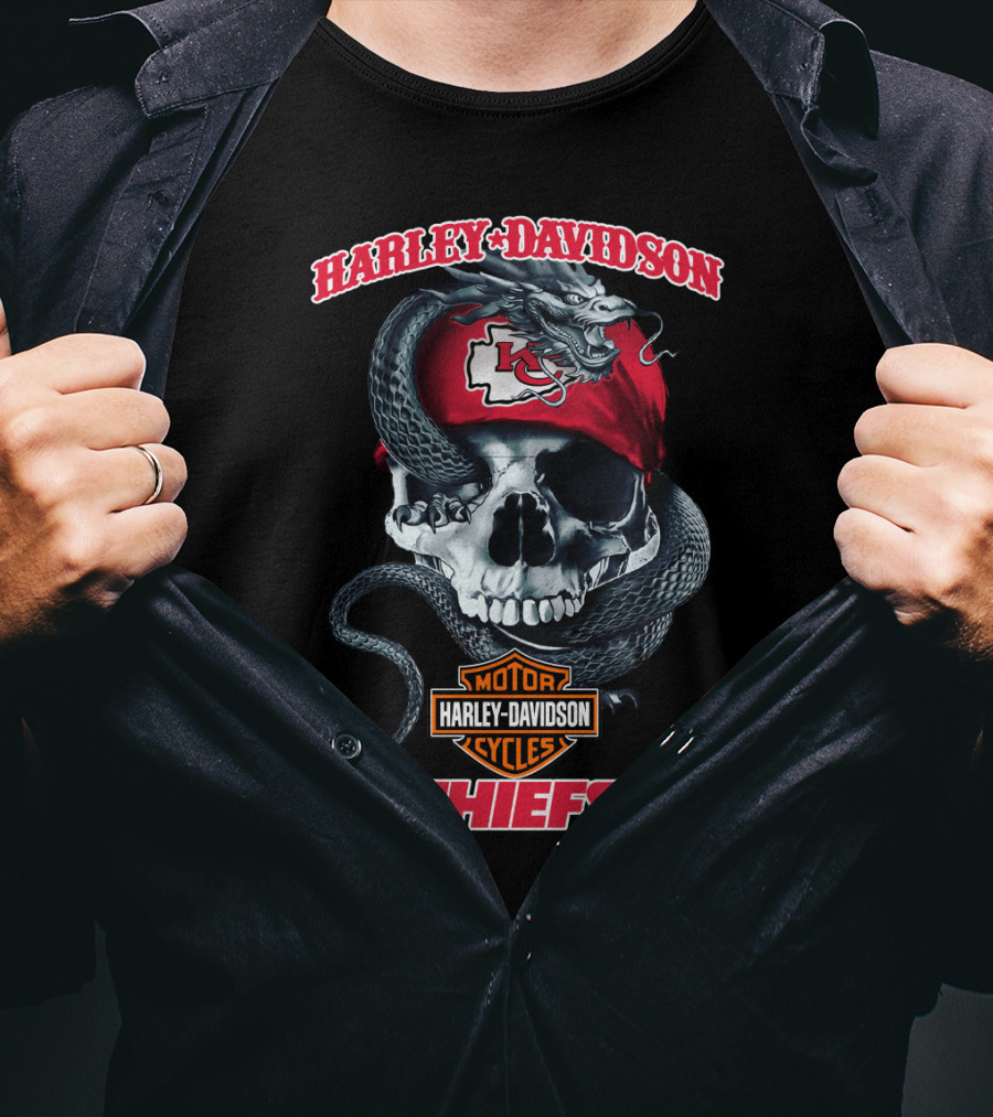 Harley Davidson Kansas City Chiefs Motorcycles Skull Snake T-Shirt