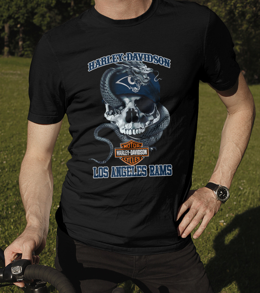 Harley Davidson Los Angeles Rams Skull And Snake T-Shirt