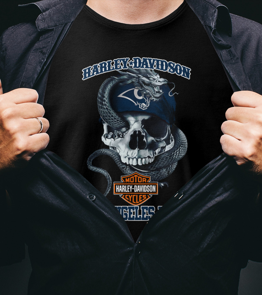 Harley Davidson Los Angeles Rams Skull And Snake T-Shirt