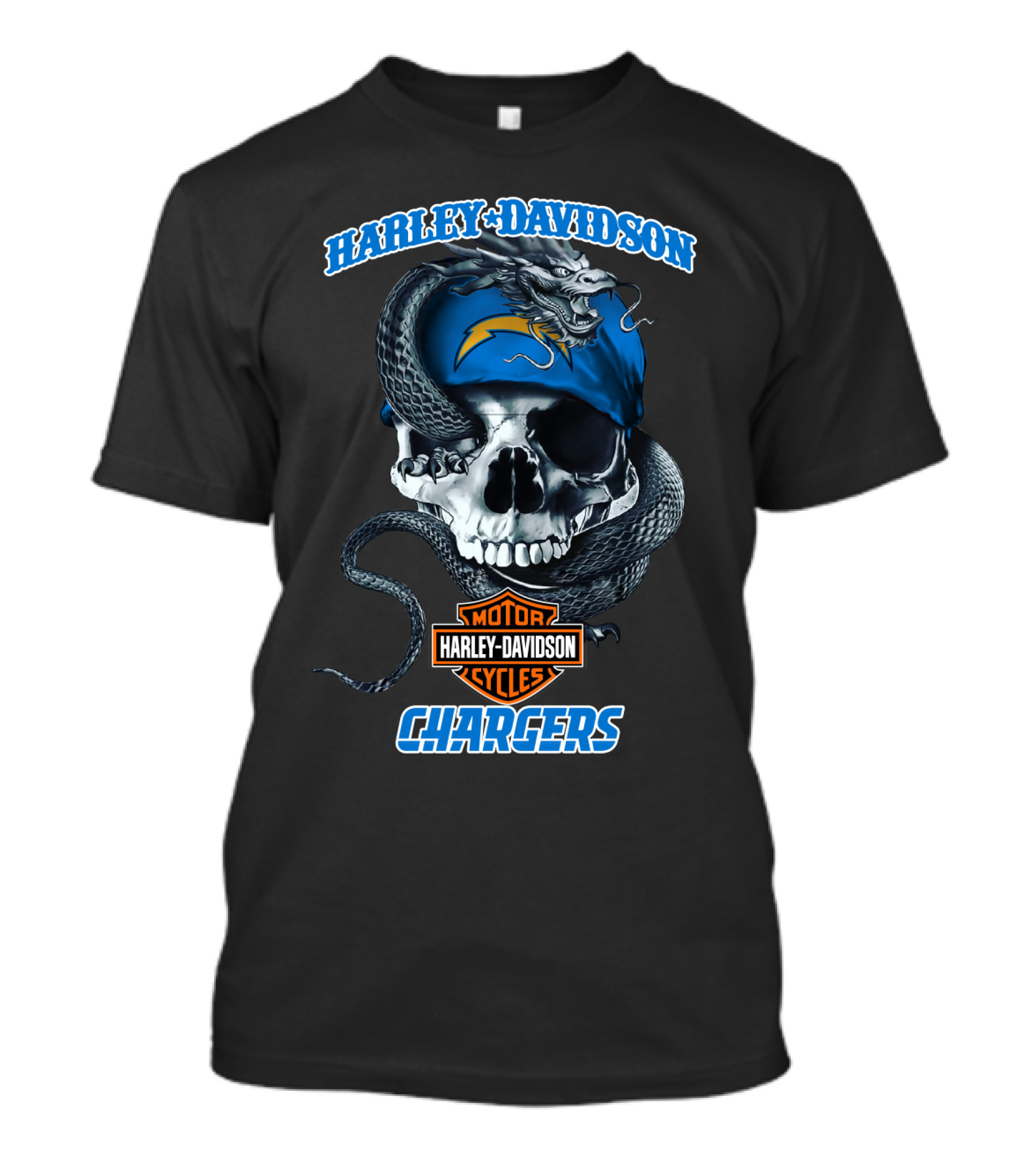 Harley Davidson Chargers Skull Snake Logo Motorcycle Cycles T-Shirt