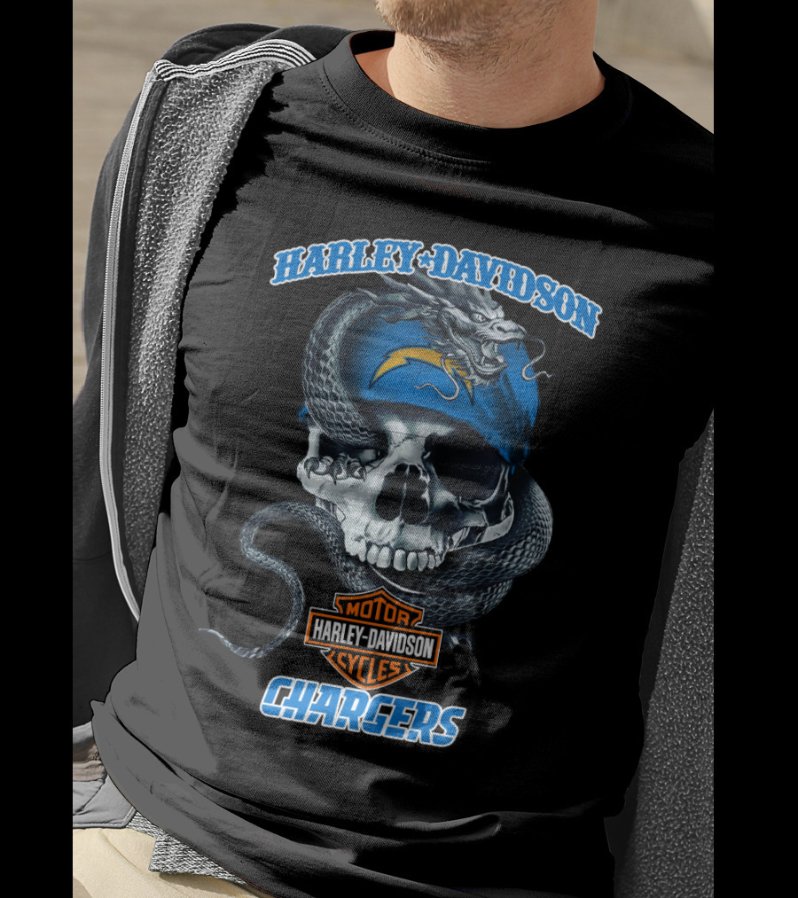 Harley Davidson Chargers Skull Snake Logo Motorcycle Cycles T-Shirt