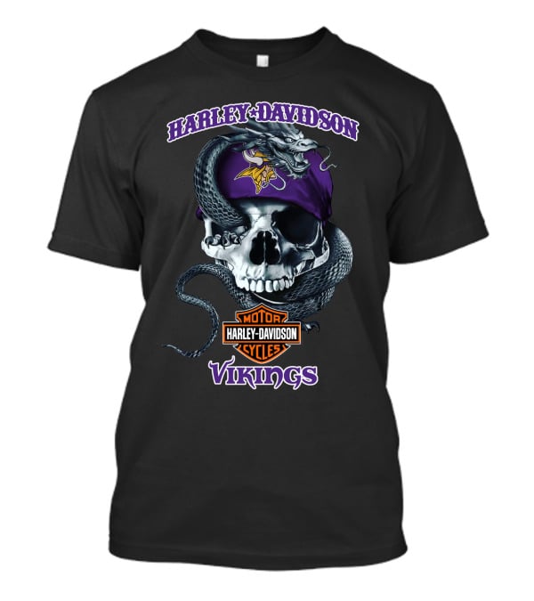 Harley Davidson Minnesota Vikings Skull With Dragon Bandana T-Shirt