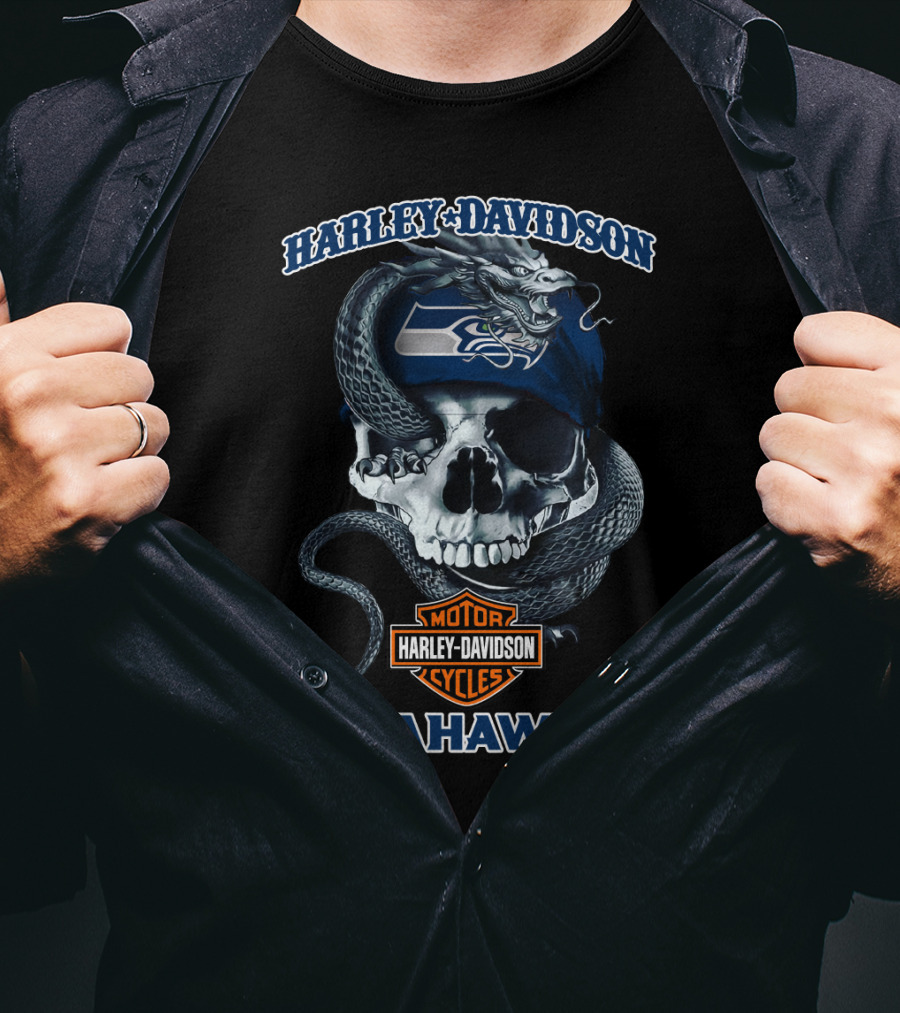 Harley Davidson Seattle Seahawks Skull And Snake T-Shirt