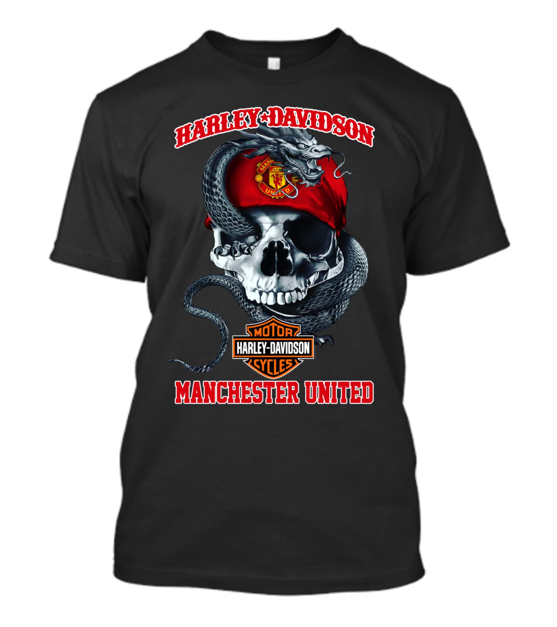 Harley Davidson Motor Cycles Manchester United Skull Snake T-Shirt