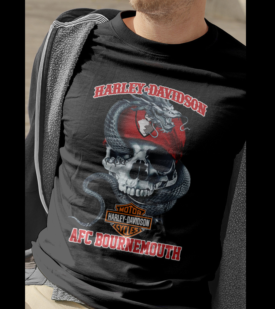 Harley Davidson Motor Cycles Skull Snake Afc Bournemouth T-Shirt