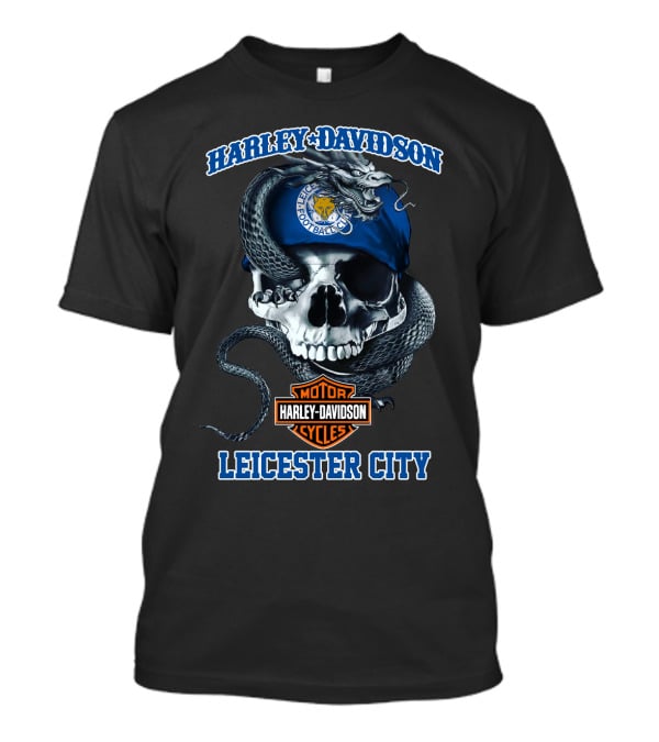 Harley Davidson Motor Cycles Leicester City Football Club Skull Snake T-Shirt