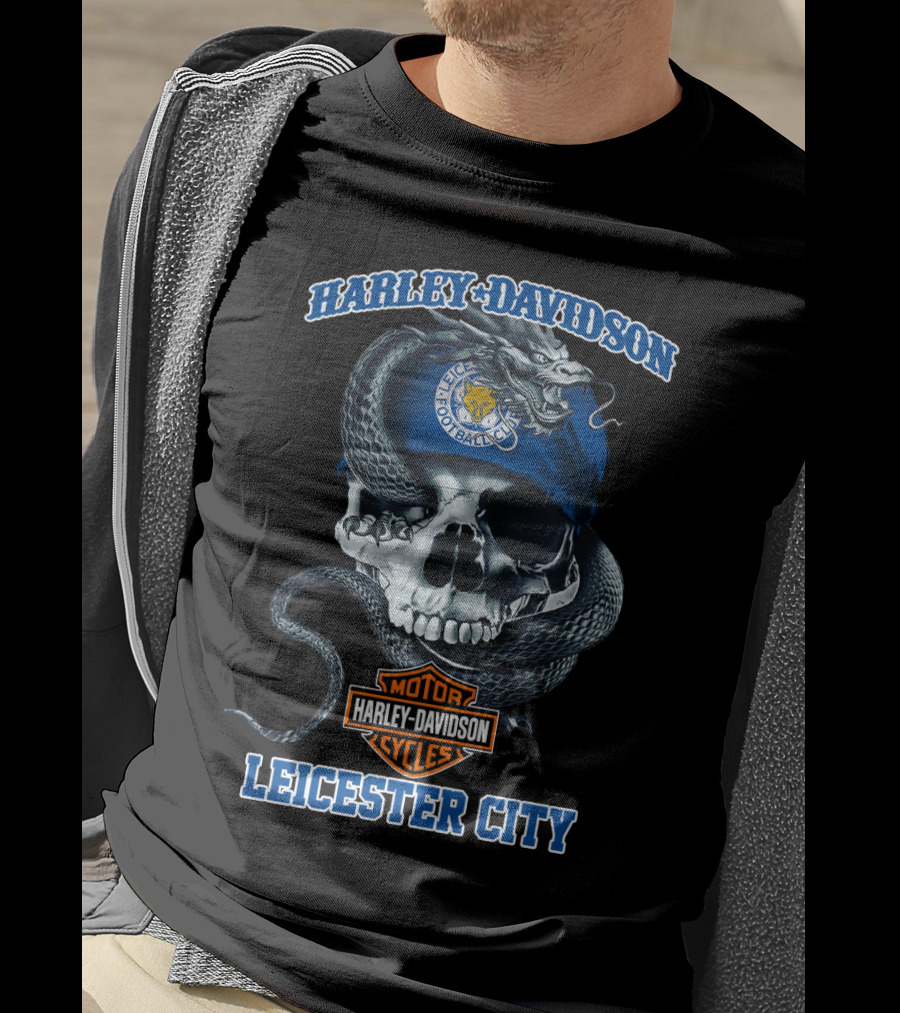 Harley Davidson Motor Cycles Leicester City Football Club Skull Snake T-Shirt