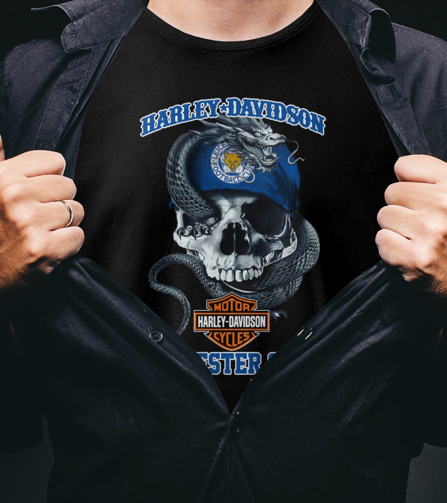Harley Davidson Motor Cycles Leicester City Football Club Skull Snake T-Shirt