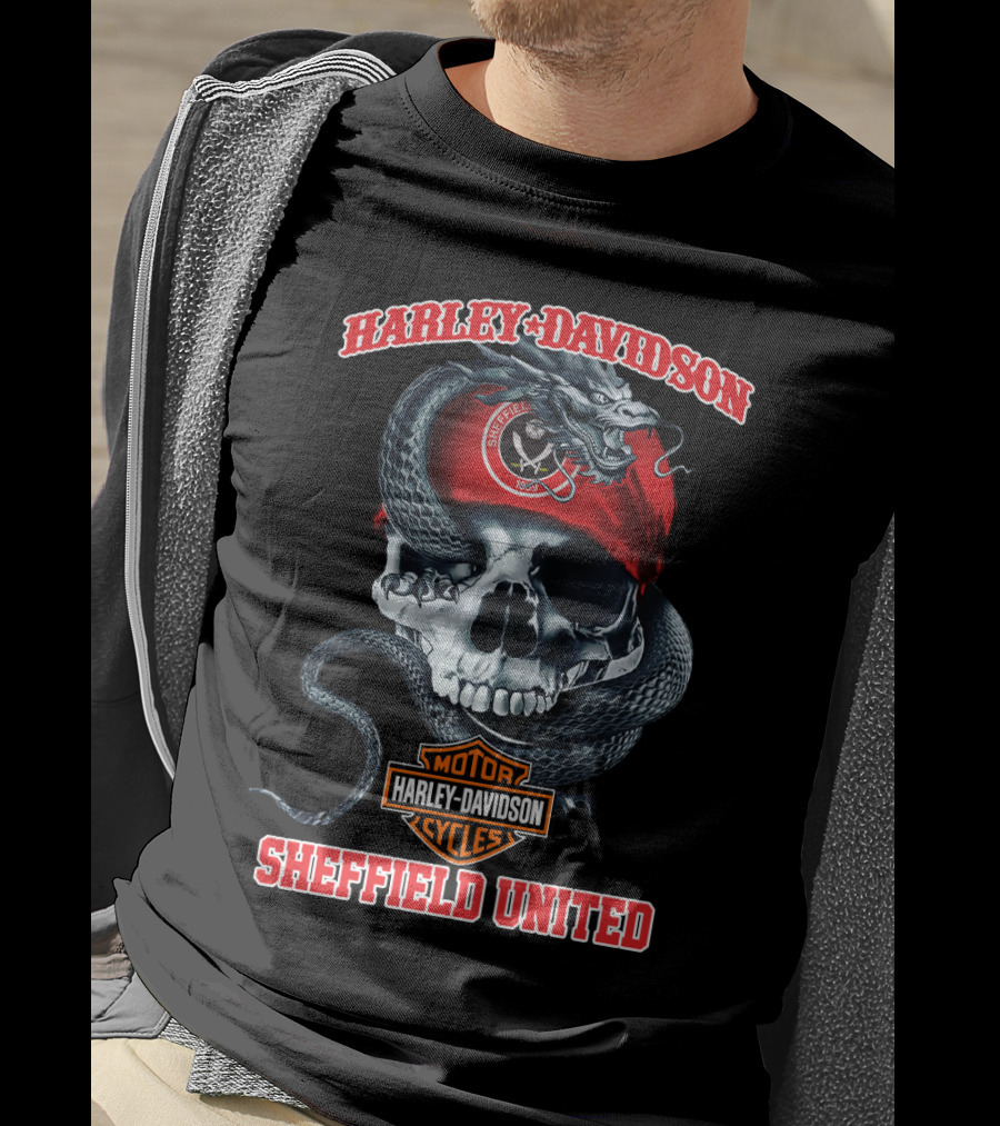 Harley Davidson Motor Cycles Skull Snake Sheffield United T-Shirt