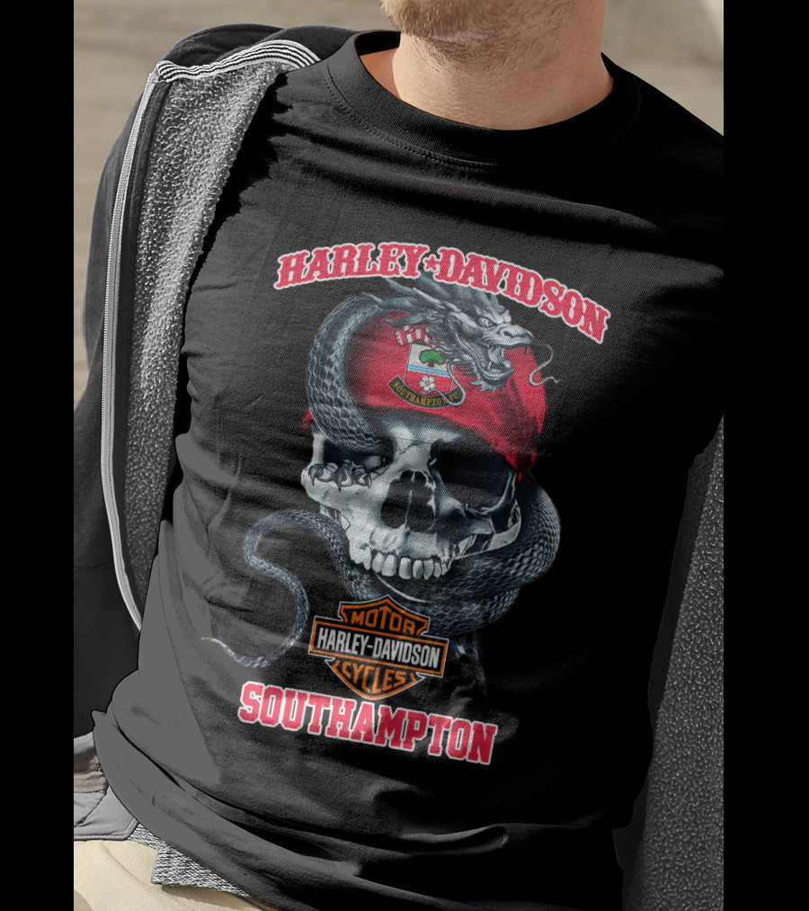 Harley Davidson Motor Cycles Skull Snake Southampton T-Shirt