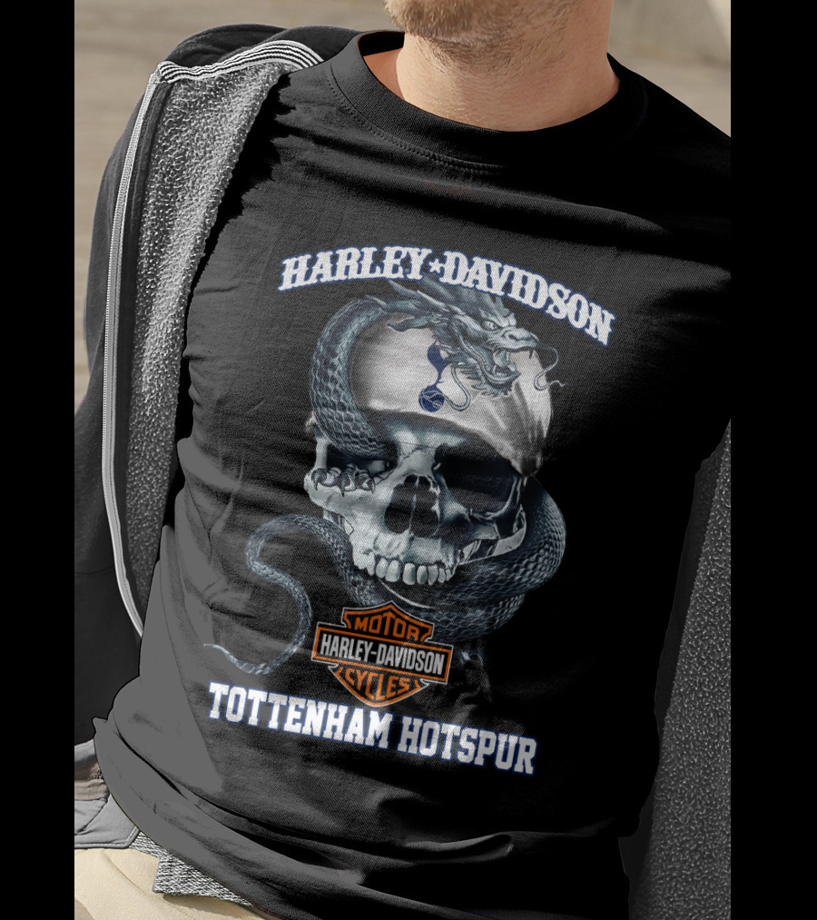 Harley Davidson Motor Cycles Skull Tottenham Hotspur T-Shirt