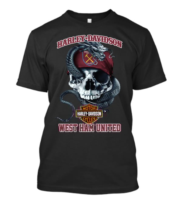 Harley Davidson West Ham United Motor Cycles Skull And Snake T-Shirt
