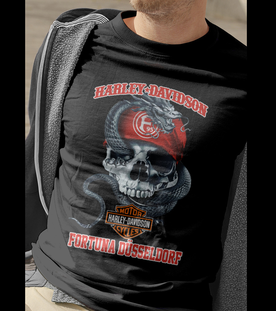 Harley Davidson Motor Cycles Fortuna Düsseldorf F95 Skull And Snake T-Shirt