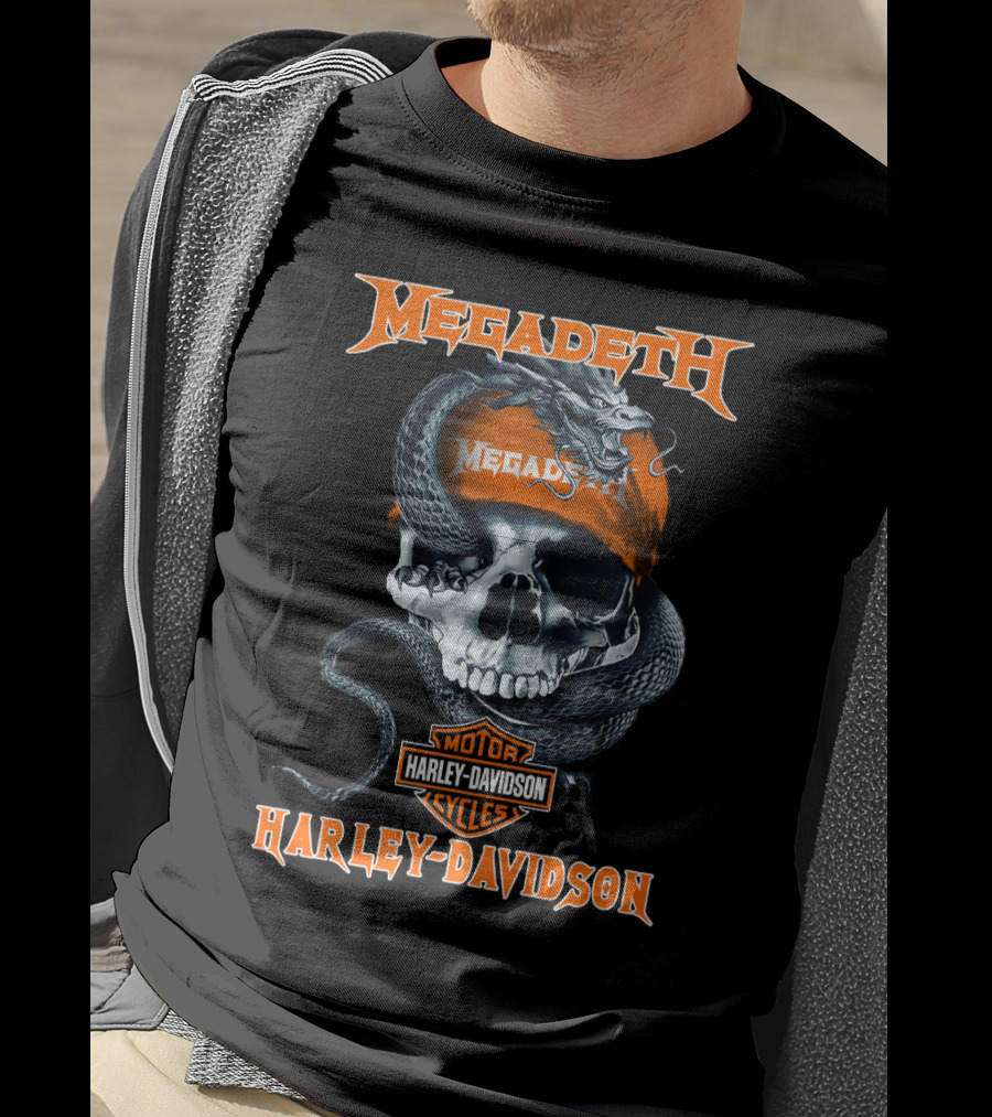 Megadeth Harley Davidson Skull Snake Motor Cycles T-Shirt