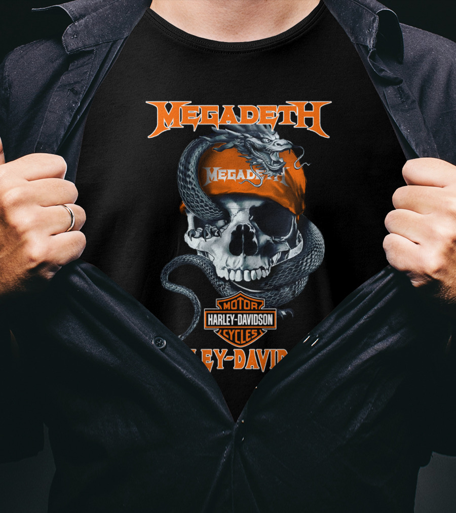 Megadeth Harley Davidson Skull Snake Motor Cycles T-Shirt