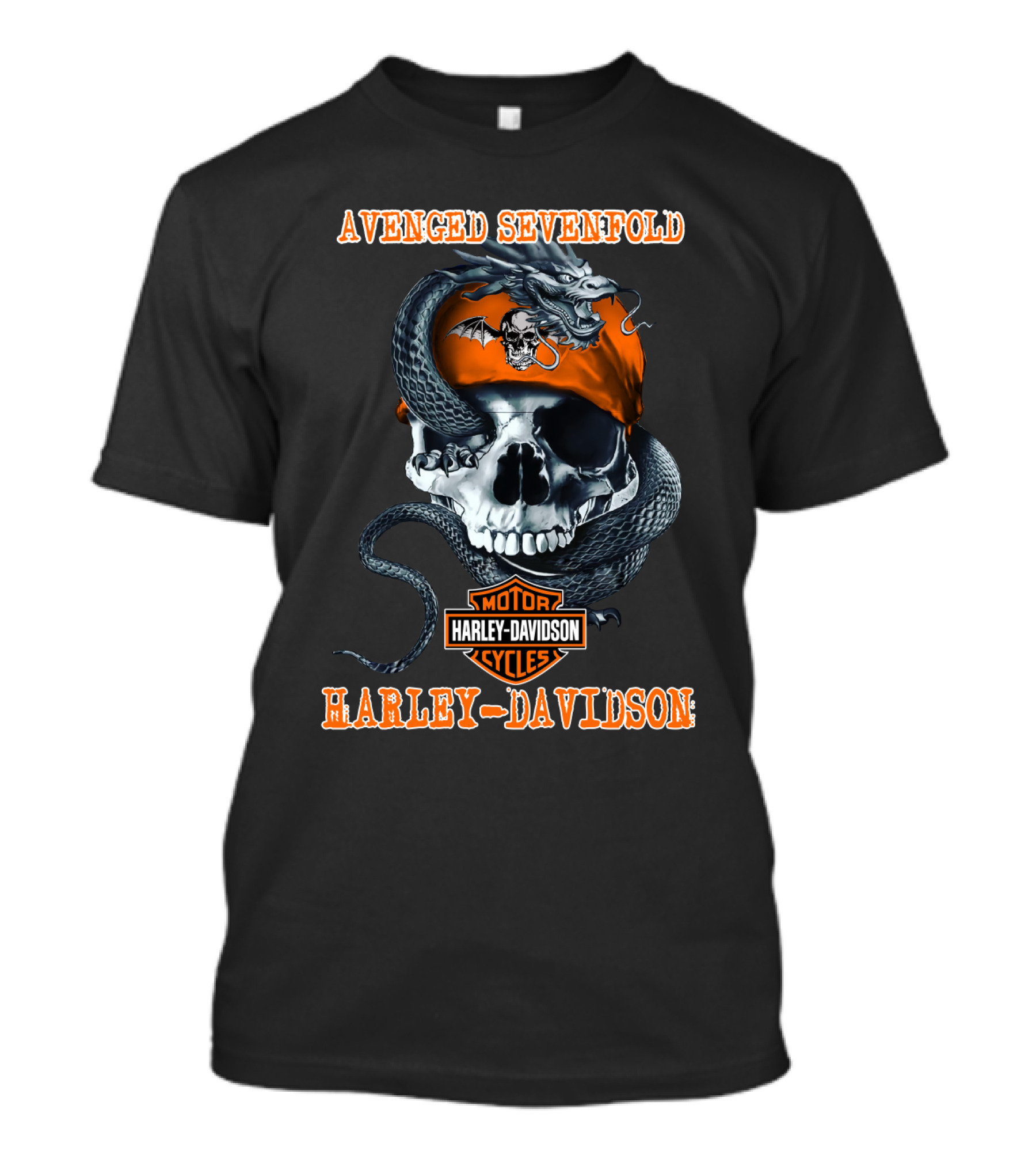 Avenged Sevenfold Harley Davidson Skull With Dragon And Bandana T-Shirt
