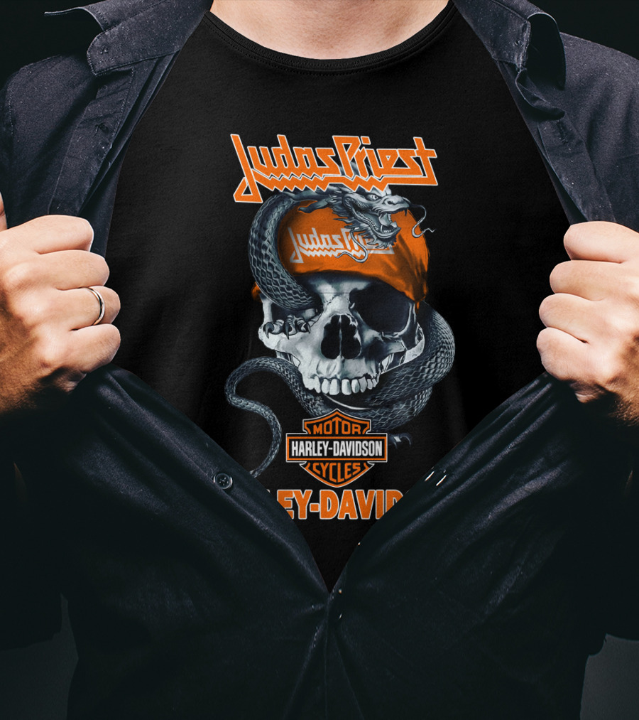 Judas Priest Harley Davidson Skull And Snake T-Shirt