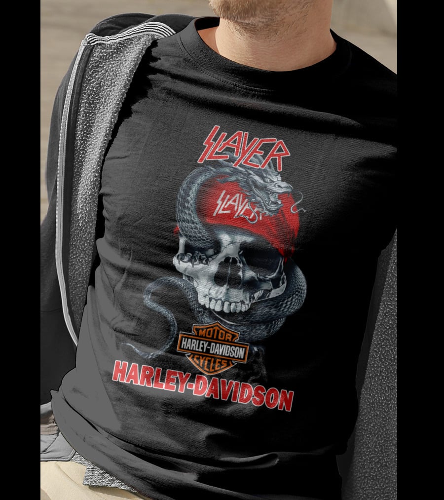 Slayer Harley Davidson Skull And Snake T-Shirt