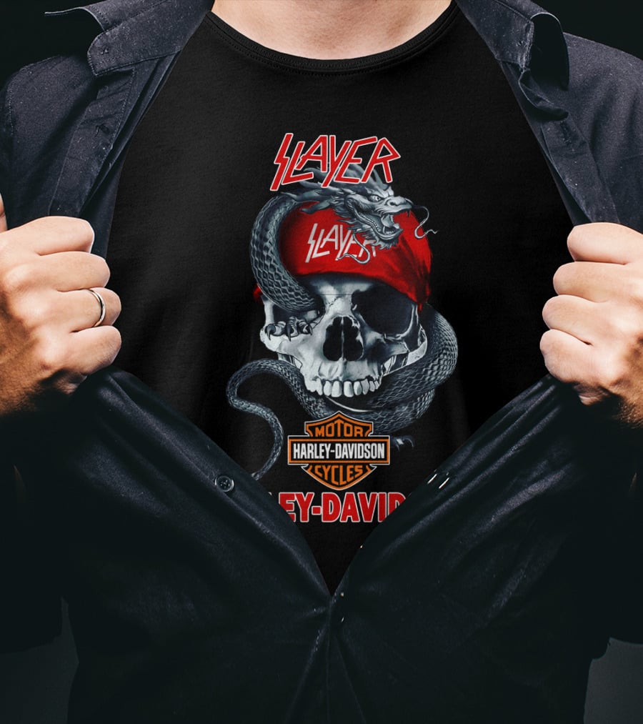 Slayer Harley Davidson Skull And Snake T-Shirt