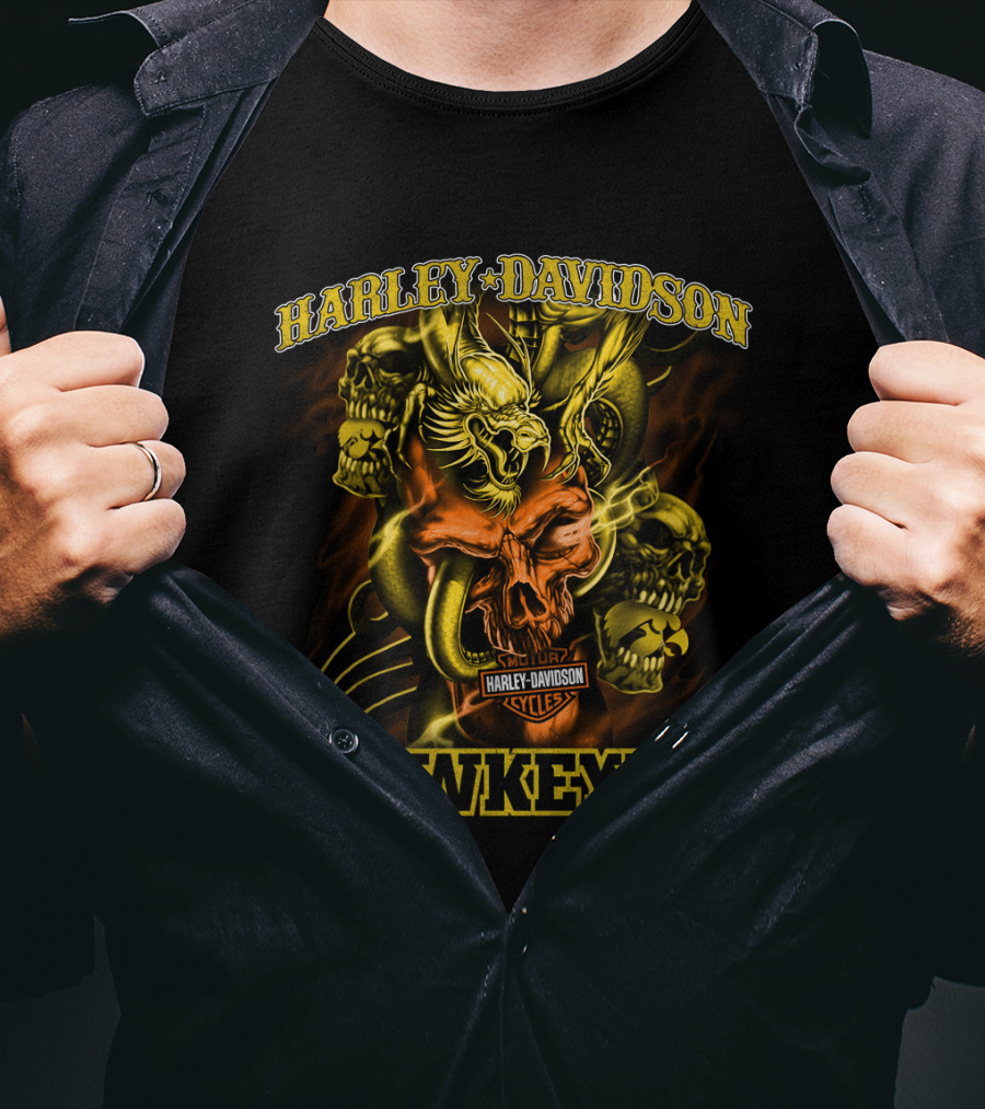 Harley Davidson Hawkeyes Skulls And Eagles T-Shirt