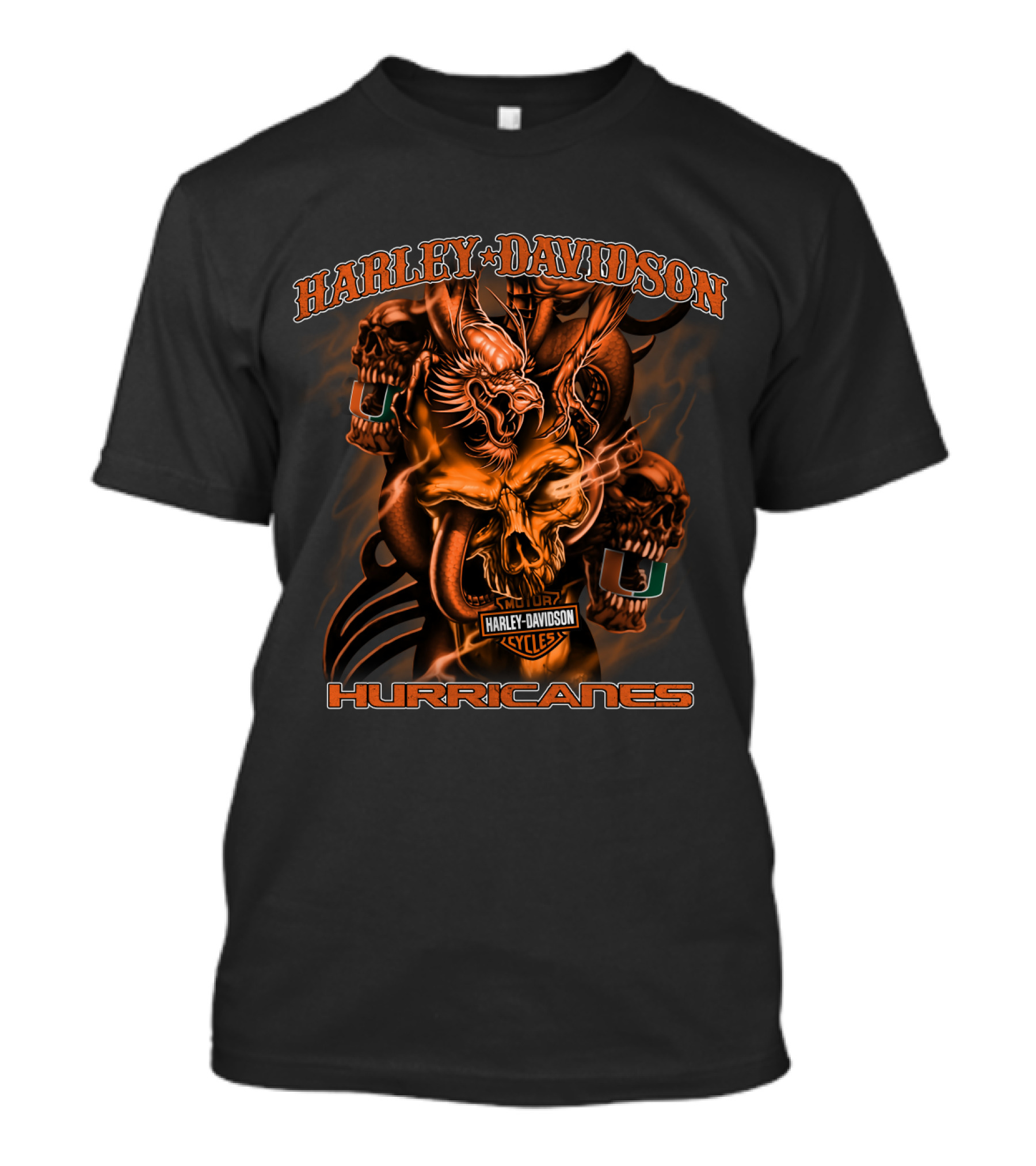 Harley Davidson Miami Hurricanes Skulls And Dragons T-Shirt
