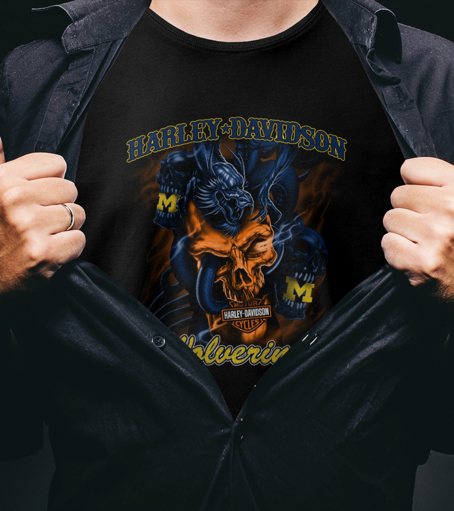 Harley Davidson Michigan Wolverine Skulls With Hd T-Shirt