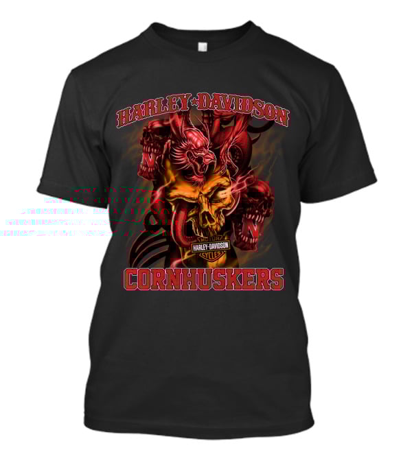 Harley Davidson Cornhuskers Nebraska N Cyclones Fire Skull T-Shirt