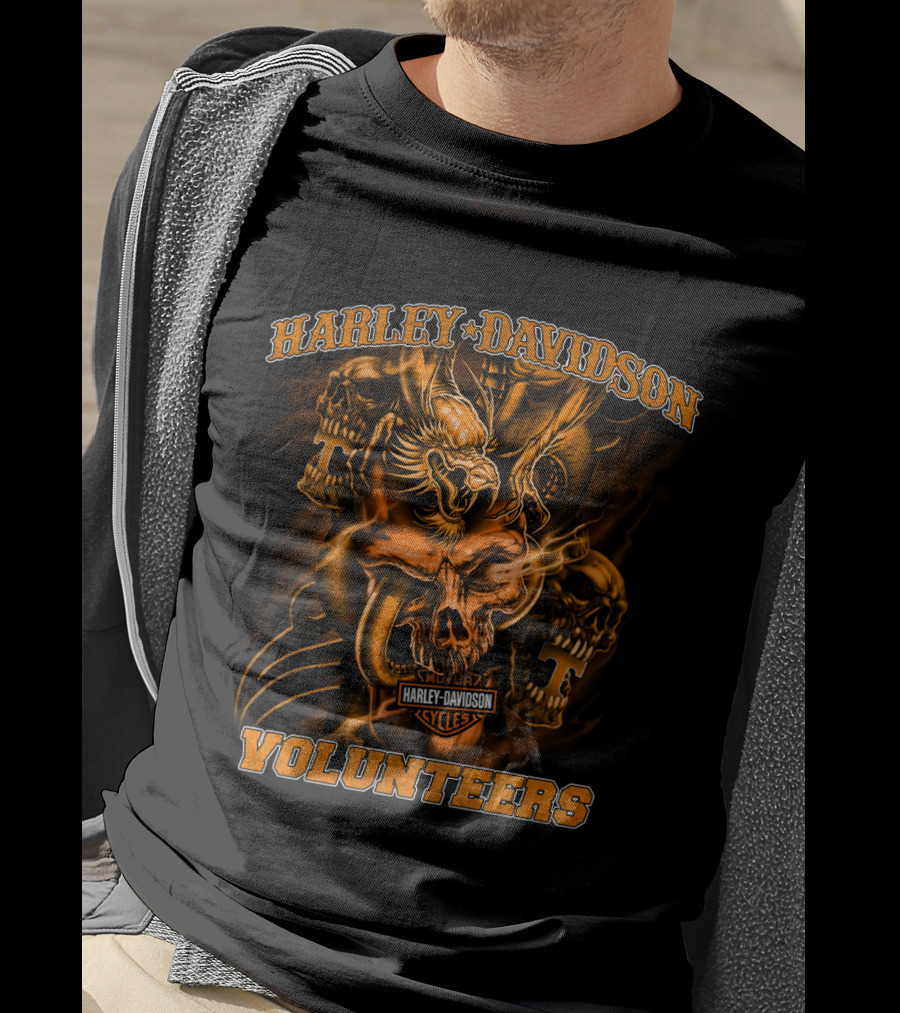 Harley Davidson Cycles Tennessee Volunteers Skulls And Phoenix T-Shirt
