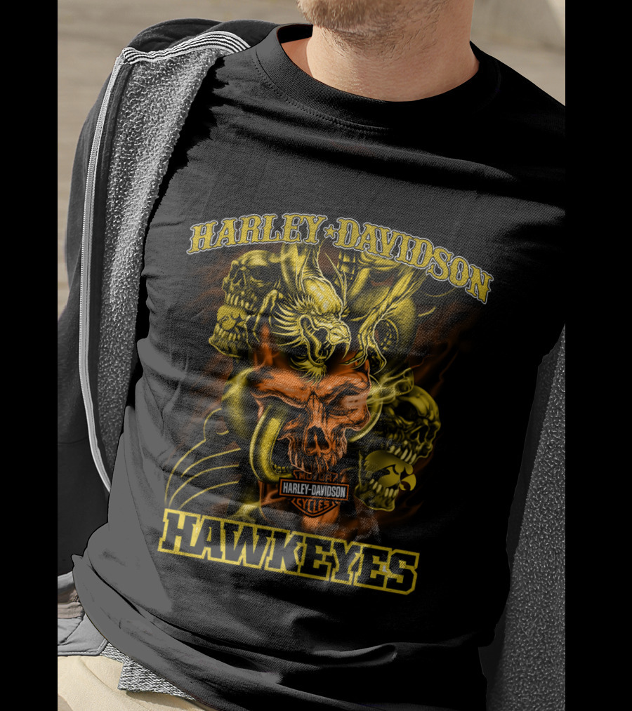 Harley Davidson Hawkeyes Cycles Skulls And Eagle T-Shirt