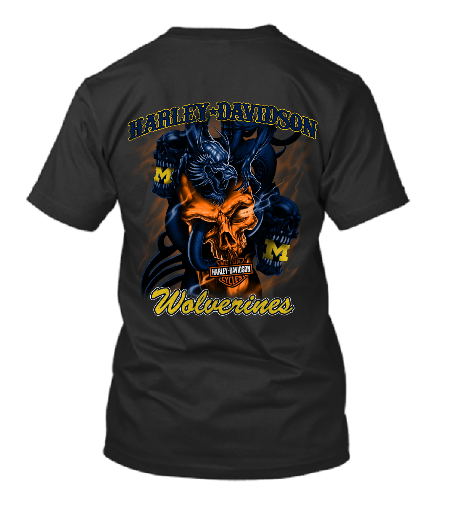 Harley Davidson Cycles Wolverines Michigan M Logo Skull T-Shirt