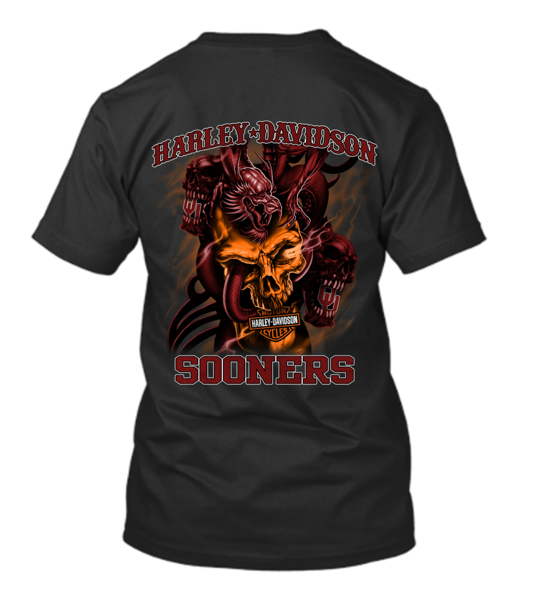 Harley Davidson Sooners Skull And Dragon T-Shirt