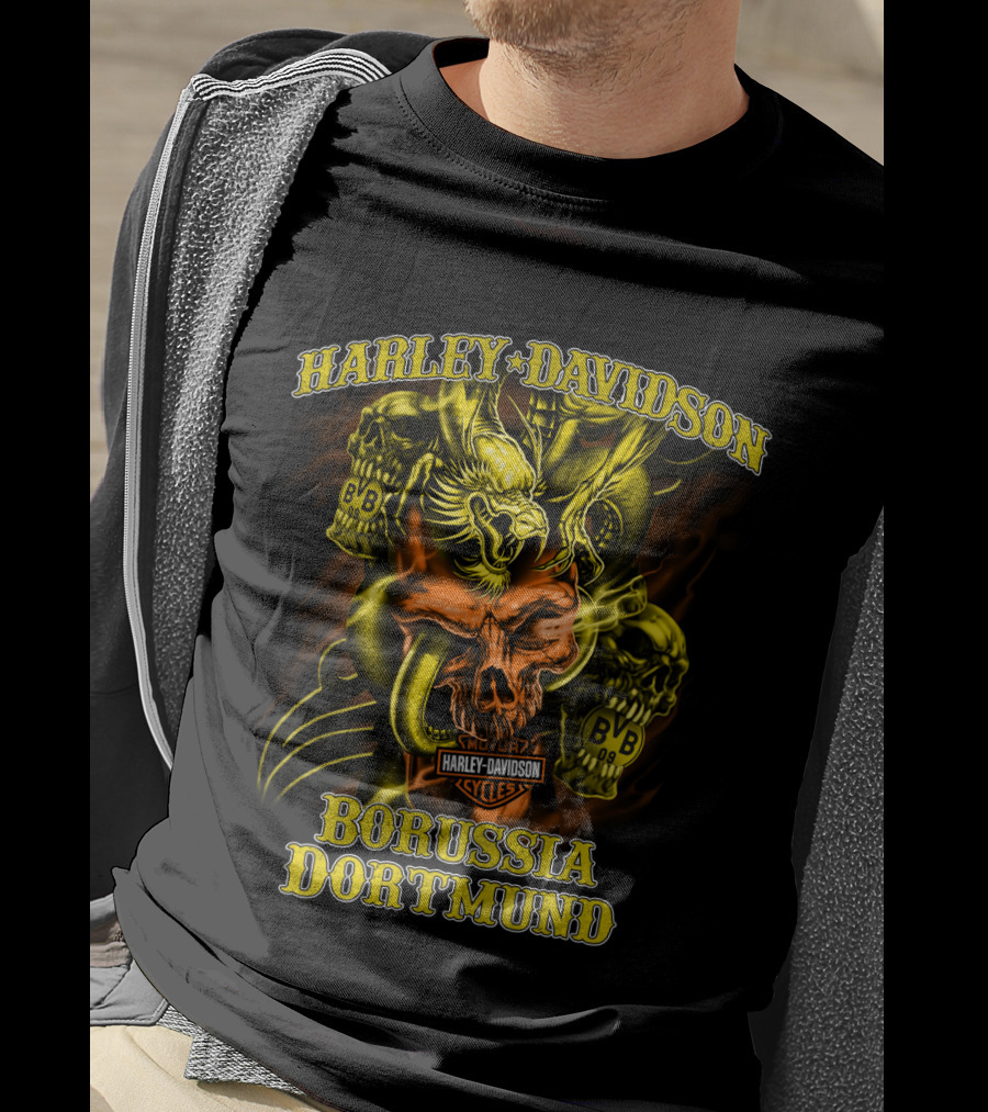 Harley Davidson Borussia Dortmund Cycles Bvb Skulls And Eagle T-Shirt
